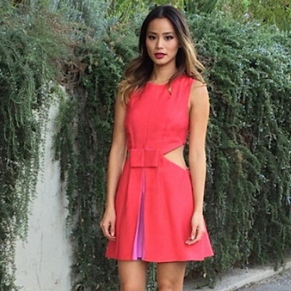 BCBGMaxAzria Coral and Purple Cutout Dress
